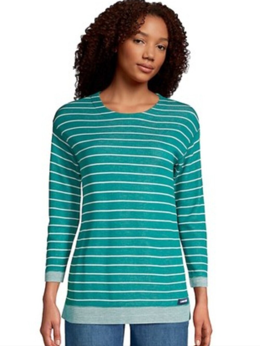 Lands' End Teal and White Striped 3/4 Sleeve Reversible Top